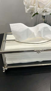 Wholesale Luxury Rectangle Home Decor Silver Metal Framed Plain Glass Tissue <b>Box</b> with Elegant Feet and Clasp Tissue Holder <b>Box</b> - Product Image 3