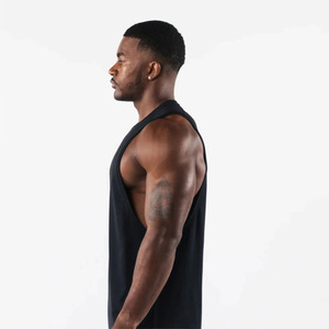 Débardeur de sport sans manches pour homme, noir, coupe ajustée, pour entraînement, avec logo personnalisé, vêtements de fitness, 100% coton, séchage rapide, vente en gros - Product Image 6