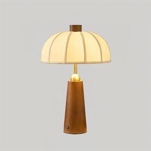 Modern Wooden <b>Table</b> Lamp with Cream Fabric Shade Mid Century Design for Living Room Interior Decor Diwali - Product Image 1