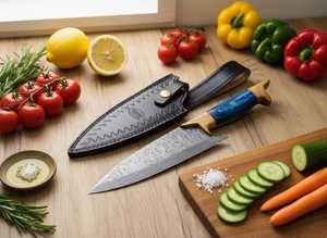 มีดเชฟเหล็กดามัสกัส Black Smith ปี 1987 ขนาด 12 นิ้ว ด้ามไม้พัคก้าผสมไม้มะกอก - Product Image 4