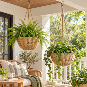 Panier suspendu en jonc de mer léger et écologique personnalisable, ensemble de 3 pièces avec cordes en jute et doublures en plastique, vente en gros - Product Image 6