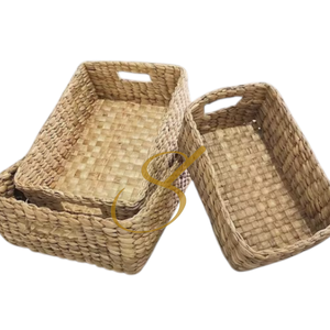 Woven Water Hyacinth Basket Set: Rectangle Storage Baskets with Handles (3 pcs) - Product Image 2