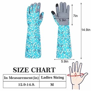 Gants de jardinage à manches longues pour femmes, résistants aux éspèces végétales, avec manchette longue, compatibles écran tactile, imprimé floral bleu - Product Image 5
