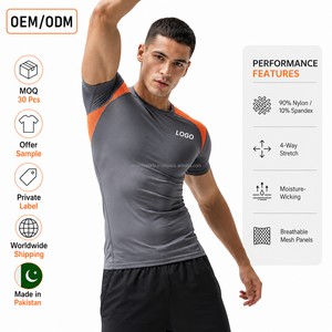 Men <b>Skin</b>-Fit Performance Compression Shirt Short Sleeve Breathable Custom <b>Base</b> <b>Layer</b> OEM Quick Dry Workout Running Training - Product Image 4