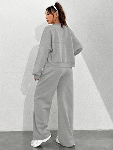 Women Gray Tracksuit Full Sleeve Solid Color Casual Sweatshirt Elastic Waist Pants Breathable Midweight <b>Jogging</b> <b>Suit</b> - Product Image 5
