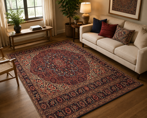 Tapis noué à la main en laine/soie, écologique, antidérapant avec support en latex, adapté aux animaux domestiques, infroissable, antibactérien, à poils moyens, Tabriz - Product Image 1