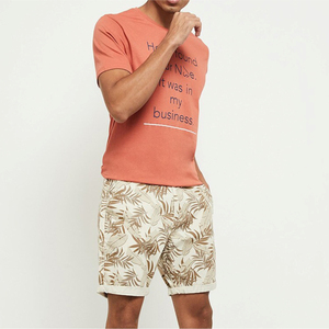 Shorts Bermuda en coton à imprimé floral pour hommes, taille mi-haute, fermeture élastique, tenue décontractée - Product Image 1