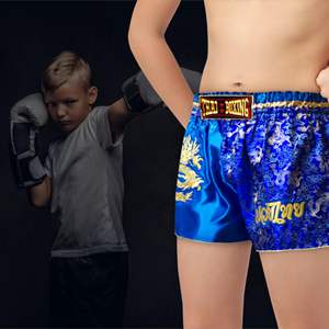 Shorts de Muay Thai de alta calidad en material satinado, diseño de logotipo personalizado, ligeros, transpirables, para entrenamiento en el gimnasio, para hombres y mujeres. - Product Image 2