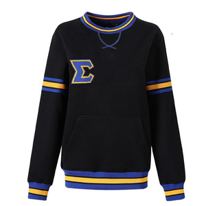 เสื้อสเวตเชิ้ต Sigma Gamma Rho Chenille ลายตัวอักษรกรีกสำหรับผู้หญิง สีดำ ทอง น้ำเงิน ลายทาง มีกระเป๋า คอกลม เสื้อพูลโอเวอร์สำหรับชมรมนักศึกษา - Product Image 1