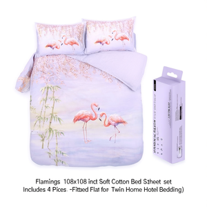 Juego de Sábanas de Algodón Suave Flamings de 108x108 Pulgadas, Estilo Americano, Incluye 4 Piezas: Sábana Ajustable y Plana para Cama Individual, para Hogar y Hotel - Product Image 2