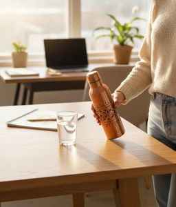 Copper <b>Water</b> <b>Bottle</b> Bohemian Design Portable Drinkware With Lid Home Use Coaster Included Portable Travel Drinkware with Copper - Product Image 3