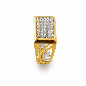 <b>Mens</b> 18KT yellow Gold Square Micro Pave Cubic Zirconia Signet <b>Ring</b> Two Tone Woven Band Statement Wedding Party Gift Jewelry - Product Image 3