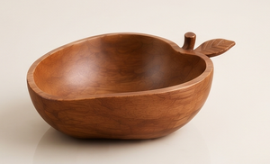 Plato de Madera de Nogal con Forma de Manzana Tallada, Tallo y Hoja Tallados, Tazón para Servir de Madera de Mango, Novedad - Product Image 2