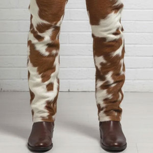 High Quality Brown <b>White</b> Genuine Cow Hair Leather <b>Pants</b> Windproof Vintage Winter Mid Waist Straight Pattern <b>Men</b> Midweight - Product Image 6