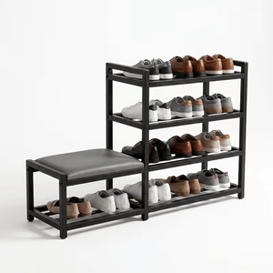 Scarpiera a 4 livelli in acciaio al carbonio resistente con piedini antiscivolo ammortizzati, salvaspazio, organizer per ingresso - Product Image 5