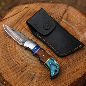 Couteau pliant artisanal LEGACY BLADES en acier Damas, manche en résine, lame à pointe tombante, outil de poche pour le camping et la randonnée - Product Image 6