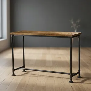 Industrial Iron Wooden <b>Console</b> <b>Table</b> Rustic <b>Reclaimed</b> <b>Wood</b> Top Metal Pipe Frame Entryway Hallway Furniture Modern Design - Product Image 3