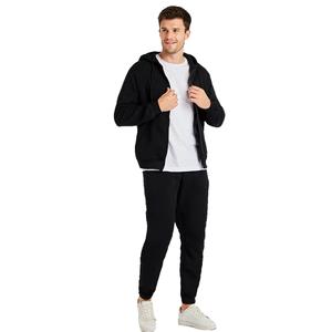 Men's <b>Black</b> Hooded Sweatshirt Regular Fit Solid Color Casual Fleece <b>Zipper</b> <b>Hoodie</b> Autumn Wear Knitted Cotton - Product Image 2