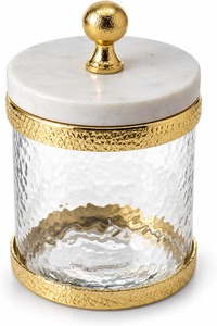 Pot à épices moderne de luxe en verre avec accent floral doré et couvercle en marbre, récipient cylindrique hermétique pour le rangement de cuisine - Product Image 6