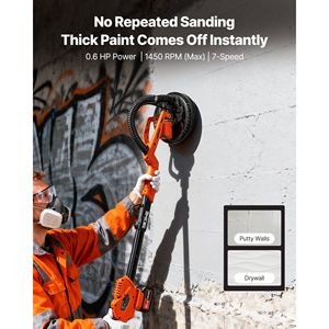 Levigatrice Elettrica a Batteria da 450W per Cartongesso, 7 Velocità Variabili 0-160, Strumento per la Rimozione di Controsoffitti in Cartongesso, Aspirazione Polvere, Pulitore Pareti - Product Image 2