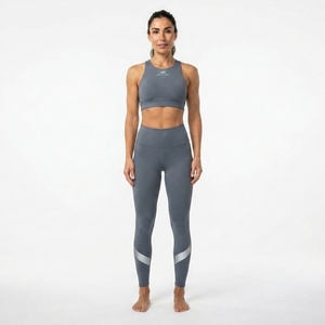 Women High Waist Reflective Panel Leggings and <b>Racerback</b> Sports <b>Bra</b> Two Piece Fitness Activewear Set - Product Image 1