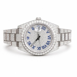 Reloj de Lujo con Diamantes, Números Romanos, Correa de Acero Inoxidable, Visualización de Fecha Analógica, Unisex - Product Image 1