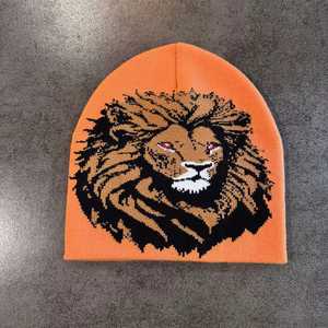 Customize Lion Embroidery Beanie Hat Unisex Adult Winter Casual Style Jacquard <b>Knit</b> <b>Animal</b> <b>Pattern</b> - Product Image 4