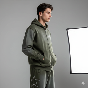 Ensemble sweat à capuche zippé intégral et pantalon de survêtement Ranzia personnalisé grande taille, éco-responsable, avec strass et broderie effet vieilli - Product Image 4