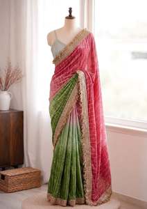 Designer Sugar Beads And Fancy Lace Border Work Space Silk <b>Saree</b> With Sugar Beads Work Space Silk Unstitched Blouse Piece - Product Image 2