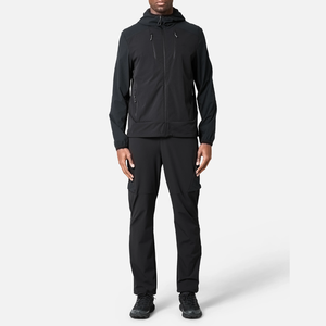 Ensemble de survêtement à capuche pour homme, manches longues, noir uni, imprimé délavé, coupe-vent, sportif, en Spandex/Nylon, pour l'automne, coupe ample, avec détails latéraux - Product Image 1