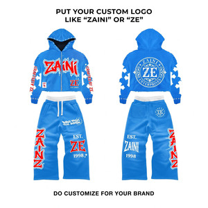 ชุดวอร์มฤดูหนาว ZAINI 350 กรัม พรีเมียม ผ้าฝ้าย 100% ระบายอากาศได้ดี สีน้ำเงิน เสื้อฮู้ดซิปเต็มตัว กางเกงจ็อกเกอร์ ปักโลโก้ด้านหน้า - Product Image 1