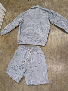 Ensemble de survêtement pour homme, coupe-vent 2 pièces personnalisé, short et veste à capuche, fermeture éclair réfléchissante, nylon, style streetwear - Product Image 2