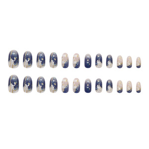 Faux ongles à presser faits main en ABS, style français, bleu transparent effet sable mouvant, vente en gros, amovibles, 24 pièces, avec colle - Product Image 5