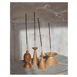 Soporte Minimalista de Madera para Varillas de Incienso, Recolector de Ceniza de Madera Natural, Quemador de Incienso Geométrico Torneado en Torno, Base de Pedestal - Product Image 1