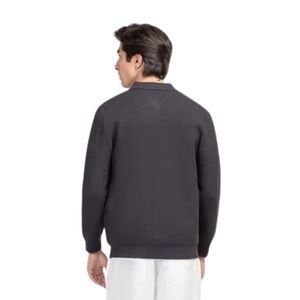 Cárdigan de punto gris carbón para hombre, con botones frontales, cuello tipo camisa, manga larga, estilo casual elegante, fabricante personalizado - Product Image 2