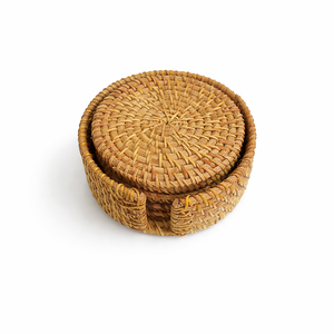 Ensemble de dessous-de-verre ronds en bambou tissé à la main, style classique en rotin naturel, antidérapants, résistants à la chaleur, pour la décoration de la maison - Product Image 1