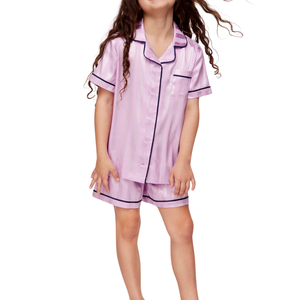 Conjunto de Pijama para Niñas Jnr, Color Lila con Rayas, Satén, Spandex/Poliéster, Marca Personalizada ODM/OEM, Elegante, Suave, Sedoso y Ligero - Product Image 3