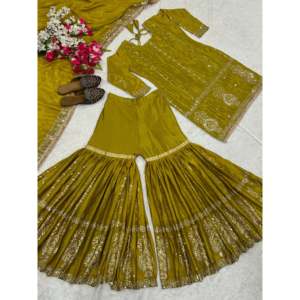 Ensemble de vêtements de fête pour femmes de créateur haut bas Dupatta avec bordures fantaisie et dentelle - Product Image 5