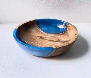 Daily Use Handmade Wood Resin Bowl with Teal Inlay Modern Design Eco-Friendly for Food Serving Gifting Best Classic <b>Small</b> Bowls - Product Image 3