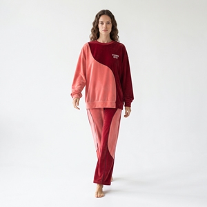 Conjunto Deportivo de Terciopelo Bordado para Mujer, Sudadera con Cuello Redondo y Bloques de Color, Pantalones, Ropa Casual de Invierno Personalizada - Product Image 3