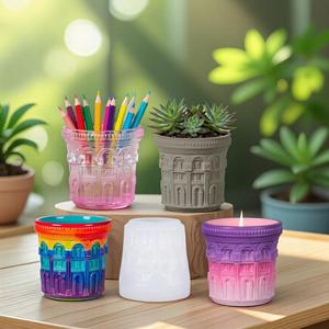 Aromatherapy Candle Cup Vase Baroque Door Cup Gypsum Cement Epoxy <b>Resin</b> Candle <b>Silicone</b> <b>Mold</b> - Product Image 1