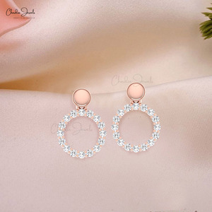 Producto de Moda 2026, Pendientes de Oro Real de 14k con Forma de Círculo para Mujer, 0.48CTW, con Diamantes Engastados en Pavé, Pendientes con Cierre a Presión, Joyería para Bodas - Product Image 1