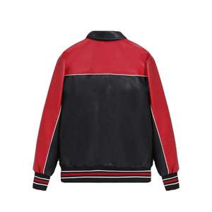 เสื้อแจ็คเก็ตหนัง PU สีแดงดำสำหรับผู้ชาย คอปกพับ ติดกระดุม แต่งสีตัดกัน สไตล์ลำลองสำหรับฤดูใบไม้ร่วง - Product Image 3