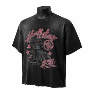 เสื้อยืดโอเวอร์ไซส์สไตล์วินเทจแบบทำสีซีดและขาดๆ |   เสื้อยืดผ้าฝ้ายลายกราฟิกสตรีทแวร์ผู้ชาย ผู้ผลิตแบบ OEM ODM - Product Image 3
