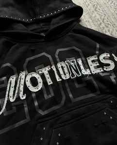 Sudadera con Capucha Extra Grande Personalizada con Gráficos de Diamantes de Imitación Negros, Sudadera Unisex de Estilo Urbano Vintage, Sudadera de Alta Calidad de Algodón y Felpa - Product Image 1