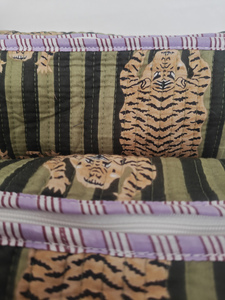 Tiger Green Stripe Block Printed Durable Cotton Zipper <b>Makeup</b> <b>Case</b> Indian Pouches Travel Cosmetic Practical - Product Image 4