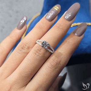 แหวนหมั้นเพชรทรงกลม 1 กะรัต เพาะเลี้ยงในห้องปฏิบัติการ ประดับเพชรแบบดับเบิ้ลเพฟ วงแหวนแยกส่วน รับรองโดย IGI ทองคำขาว 10K แหวนขอแต่งงาน - Product Image 4