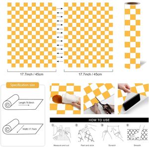 Papel Tapiz Moderno con Diseño de Mosaico a Cuadros Naranja y Blanco, 17.7''x78.8'', Autoadhesivo, Desprendible, Papel de Contacto con Rejilla, Removible - Product Image 3