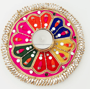 Gota Patti Diwali Tealight Holder Festivo redondo Diya Vela Frascos para Navidad para favores de boda y decoración del hogar - Product Image 3