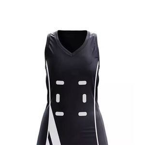Women Black White Netball <b>Dress</b> Geometric Pattern Sport Skirt Breathable Polyester Sleeveless <b>Tank</b> <b>Top</b> Adult Uniform Wholesale - Product Image 4